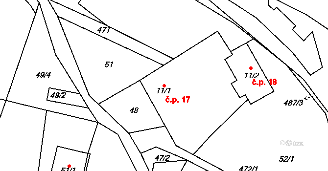 Divišov 17, Bystřice nad Pernštejnem na parcele st. 11/1 v KÚ Divišov, Katastrální mapa