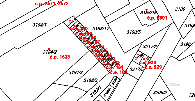 Znojmo 183 na parcele st. 3188/13 v KÚ Znojmo-město, Katastrální mapa