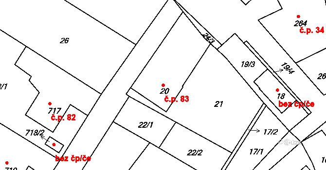 Slavkovice 83, Nové Město na Moravě na parcele st. 20 v KÚ Slavkovice, Katastrální mapa