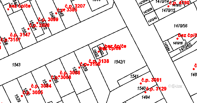 Chomutov 39082555 na parcele st. 1542/2 v KÚ Chomutov II, Katastrální mapa