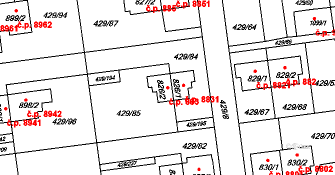 Otrokovice 883 na parcele st. 826/2 v KÚ Otrokovice, Katastrální mapa