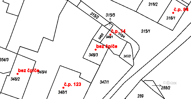 Libědice 41743555 na parcele st. 348/3 v KÚ Libědice, Katastrální mapa
