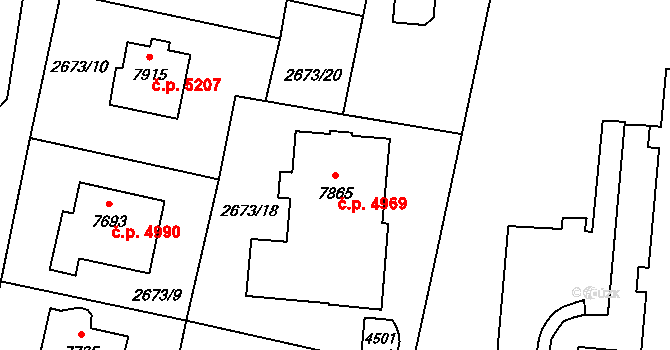Zlín 4969 na parcele st. 7865 v KÚ Zlín, Katastrální mapa