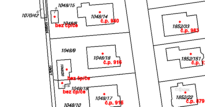 Kylešovice 916, Opava na parcele st. 1048/18 v KÚ Kylešovice, Katastrální mapa
