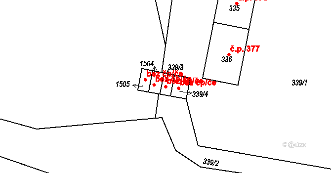 Teplice 45122555 na parcele st. 339/3 v KÚ Teplice-Řetenice, Katastrální mapa