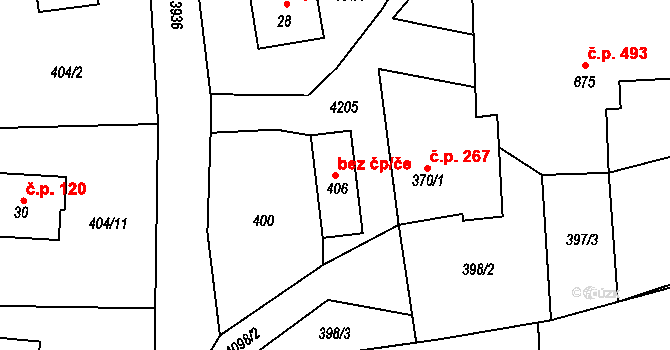 Kozlovice 46447555 na parcele st. 406 v KÚ Kozlovice, Katastrální mapa
