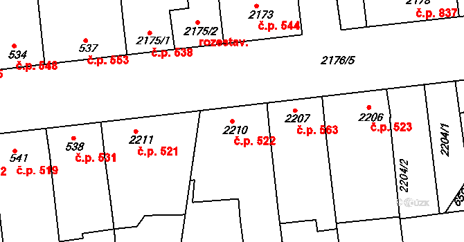 Nivnice 522 na parcele st. 2210 v KÚ Nivnice, Katastrální mapa