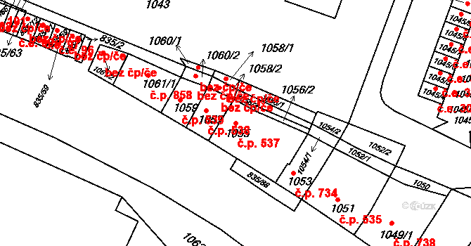 Kunovice 537 na parcele st. 1055 v KÚ Kunovice u Uherského Hradiště, Katastrální mapa