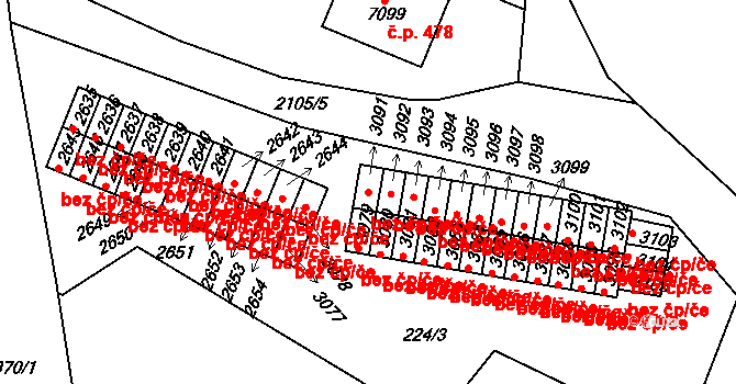 Písek 50068555 na parcele st. 3091 v KÚ Písek, Katastrální mapa