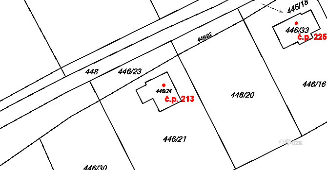 Provodín 213 na parcele st. 446/24 v KÚ Provodín, Katastrální mapa