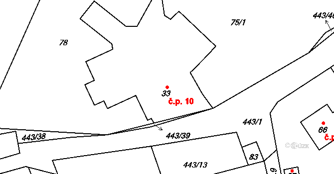 Oldřiš 10, Krouna na parcele st. 33 v KÚ Oldřiš u Hlinska, Katastrální mapa