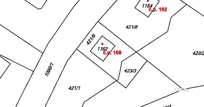 Tyra 168, Třinec na parcele st. 1162 v KÚ Tyra, Katastrální mapa