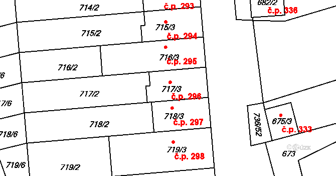 Velešovice 296 na parcele st. 717/3 v KÚ Velešovice, Katastrální mapa