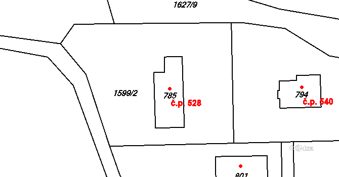 Hrádek 528 na parcele st. 785 v KÚ Hrádek, Katastrální mapa