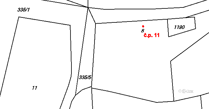 Praskolesy 11, Mrákotín na parcele st. 8 v KÚ Praskolesy u Mrákotína, Katastrální mapa