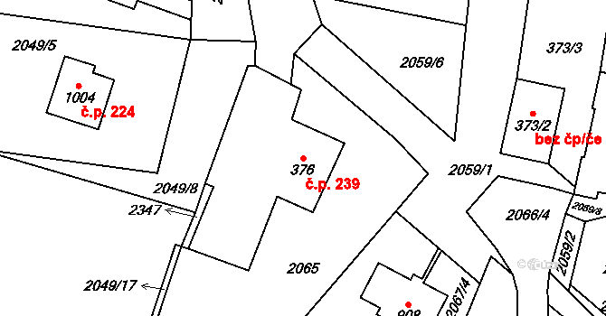Hanušovice 239 na parcele st. 376 v KÚ Hanušovice, Katastrální mapa