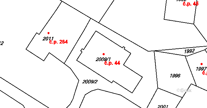 Rapotín 44 na parcele st. 2009/1 v KÚ Rapotín, Katastrální mapa