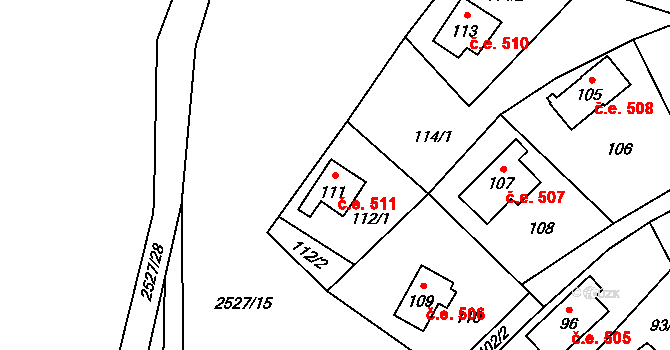 Rapotín 511 na parcele st. 111 v KÚ Rapotín, Katastrální mapa
