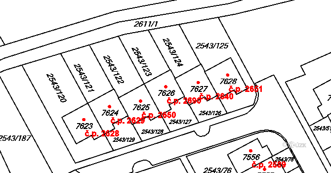 Cheb 2690 na parcele st. 7626 v KÚ Cheb, Katastrální mapa