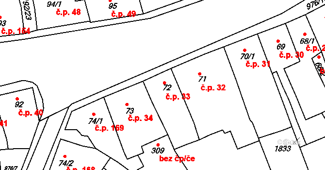 Žebrák 33 na parcele st. 72 v KÚ Žebrák, Katastrální mapa