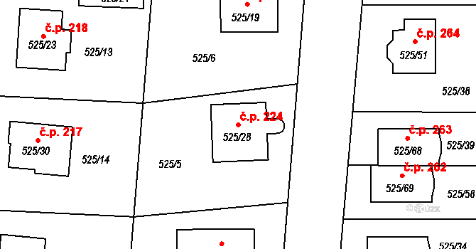 Jinočany 224 na parcele st. 525/28 v KÚ Jinočany, Katastrální mapa