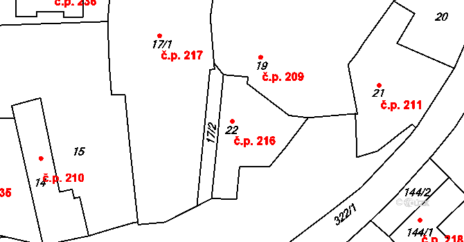 Průhonice 216 na parcele st. 22 v KÚ Hole u Průhonic, Katastrální mapa