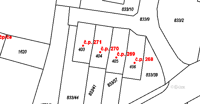 Opařany 270 na parcele st. 404 v KÚ Opařany, Katastrální mapa