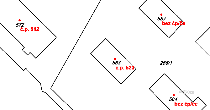 Kdyně 523 na parcele st. 563 v KÚ Kdyně, Katastrální mapa
