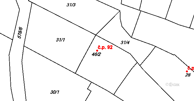 Lohenice 92, Přelouč na parcele st. 46/2 v KÚ Lohenice u Přelouče, Katastrální mapa