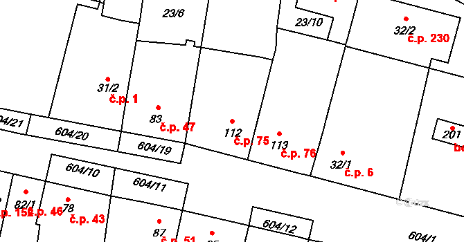Nové Jesenčany 75, Pardubice na parcele st. 112 v KÚ Nové Jesenčany, Katastrální mapa