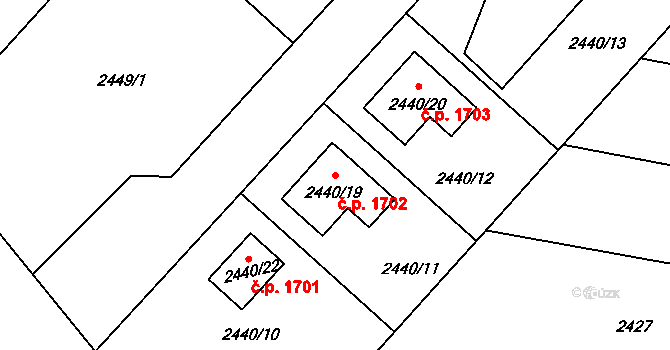 Kunovice 1702 na parcele st. 2440/19 v KÚ Kunovice u Uherského Hradiště, Katastrální mapa