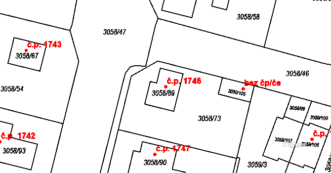 Bystřice nad Pernštejnem 1746 na parcele st. 3058/89 v KÚ Bystřice nad Pernštejnem, Katastrální mapa