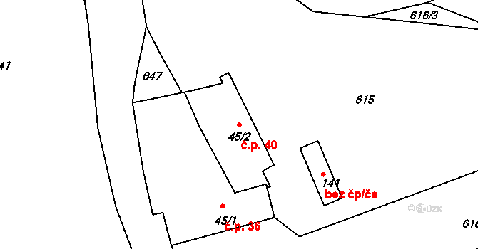 Třebanice 40, Lhenice na parcele st. 45/2 v KÚ Třebanice, Katastrální mapa