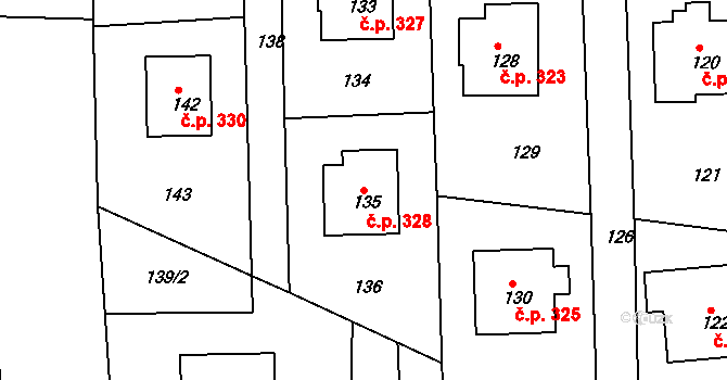 Mšec 328 na parcele st. 135 v KÚ Mšec, Katastrální mapa
