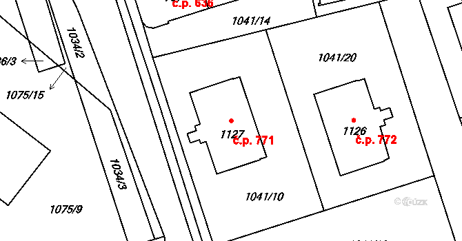 Blatná 771 na parcele st. 1127 v KÚ Blatná, Katastrální mapa