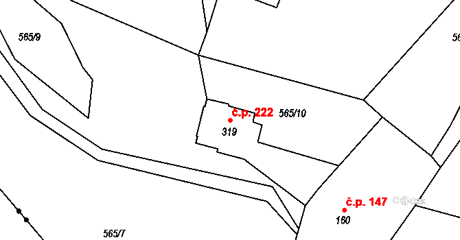 Merklín 222 na parcele st. 319 v KÚ Merklín u Přeštic, Katastrální mapa
