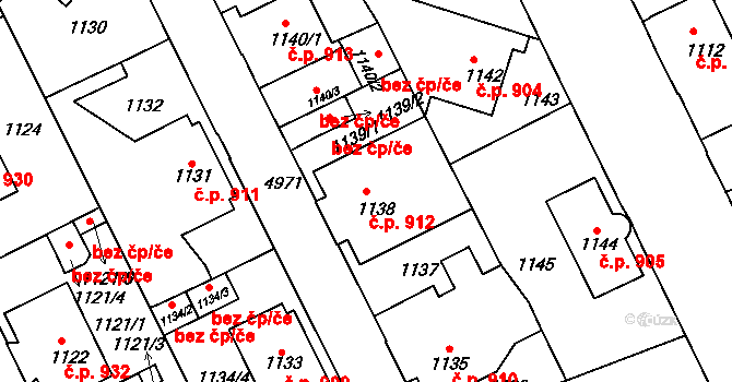 Louny 912 na parcele st. 1138 v KÚ Louny, Katastrální mapa