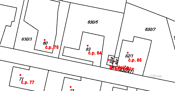 Svatý Kříž 84, Havlíčkův Brod na parcele st. 83 v KÚ Suchá u Havlíčkova Brodu, Katastrální mapa