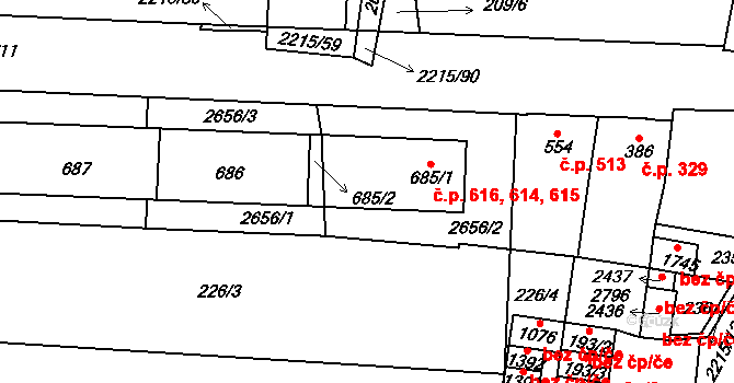 Ledeč nad Sázavou 614,615,616 na parcele st. 687 v KÚ Ledeč nad Sázavou, Katastrální mapa