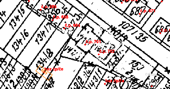Kostice 701 na parcele st. 718 v KÚ Kostice, Katastrální mapa
