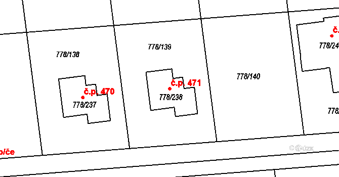 Vřesina 471 na parcele st. 778/238 v KÚ Vřesina u Opavy, Katastrální mapa