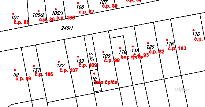 Količín 98, Holešov na parcele st. 100 v KÚ Količín, Katastrální mapa