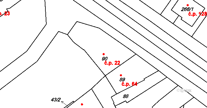 Trávník 22, Kroměříž na parcele st. 90 v KÚ Trávník, Katastrální mapa