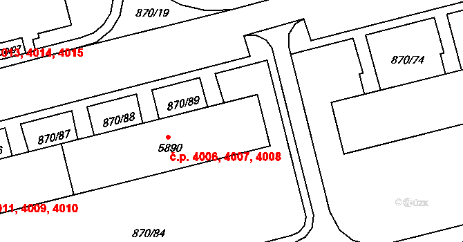 Kroměříž 4006,4007,4008 na parcele st. 5890 v KÚ Kroměříž, Katastrální mapa