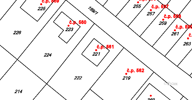 Konice 561 na parcele st. 221 v KÚ Konice, Katastrální mapa