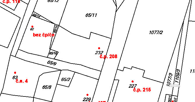 Otinoves 208 na parcele st. 232 v KÚ Otinoves, Katastrální mapa