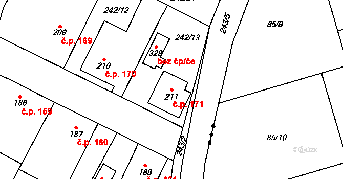 Tymákov 171 na parcele st. 211 v KÚ Tymákov, Katastrální mapa