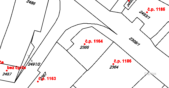 Rakšice 1164, Moravský Krumlov na parcele st. 2366 v KÚ Moravský Krumlov, Katastrální mapa