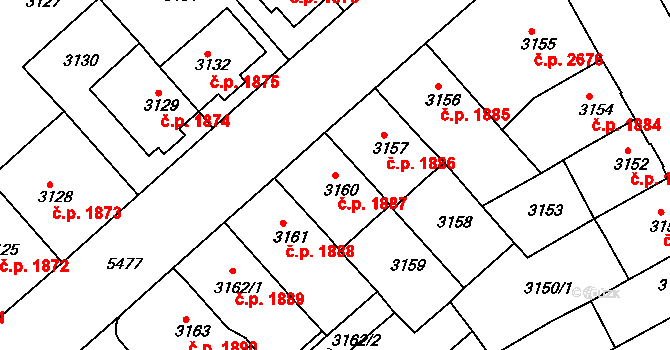 Znojmo 1887 na parcele st. 3160 v KÚ Znojmo-město, Katastrální mapa