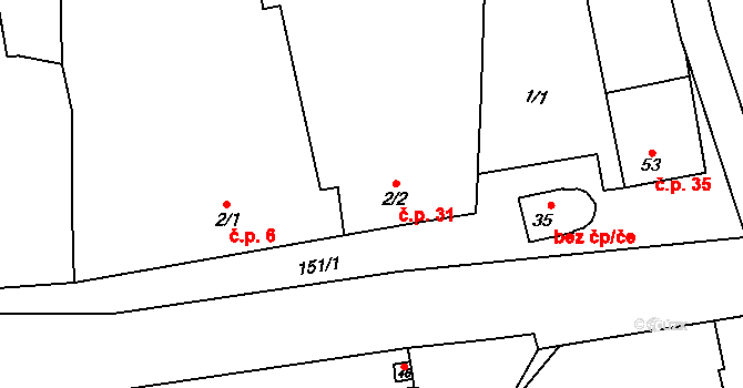 Čelechovice 31 na parcele st. 2/2 v KÚ Čelechovice u Přerova, Katastrální mapa